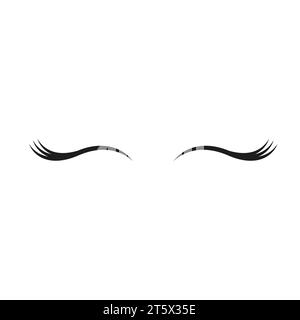Icona occhi chiusi. Simbolo di trucco e palpebre. Design piatto. Stock - illustrazione vettoriale.icona piatta del cartone animato vettoriale con linea nera occhi chiusi con ciglia Illustrazione Vettoriale