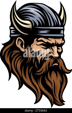 Viking Warrior Head in Helmet Mascot Face Man Illustrazione Vettoriale