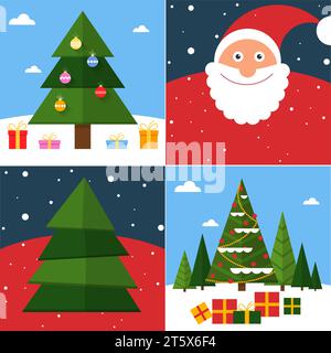 Set di biglietti di auguri per Natale e Felice anno nuovo Illustrazione Vettoriale