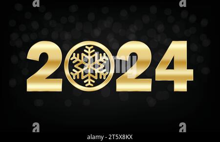 2024 Design con sfondo a numeri d'oro. Biglietto d'auguri, banner, poster. Illustrazione vettoriale. Illustrazione Vettoriale