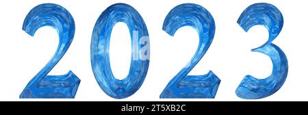 Concetto concettuale 2024 anni realizzato con font ICE blu isolato su sfondo bianco. Un'illustrazione 3D astratta come metafora del futuro, celebrazione Foto Stock