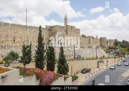 Vista esterna del muro nella Città Vecchia di Gerusalemme, Israele Foto Stock