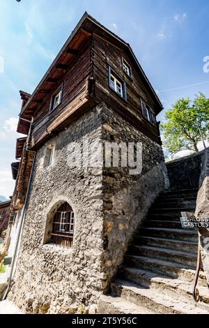 Paesaggio colorato vista turistica primaverile dalla destinazione e dalla regione intorno al Castello di Werdenberg, Svizzera o Schloss Werdenberg vicino a Bucks Foto Stock