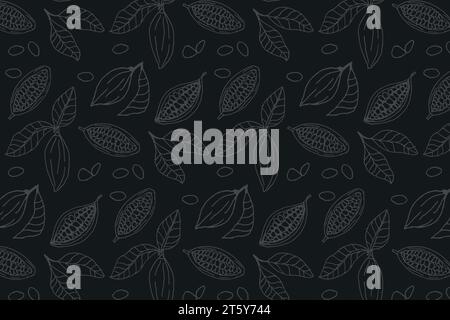 Fagioli di cacao e foglie di cacao senza cuciture Illustrazione Vettoriale