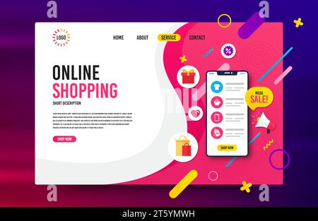 Modello vettoriale della landing page di vendita. Web design per acquisti online, marketing digitale. Illustrazione Vettoriale