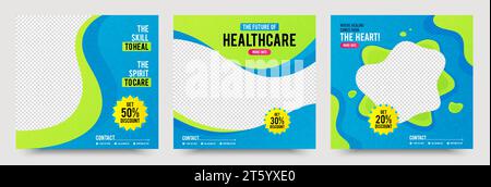 Modello post sanitario. Banner web quadrato promozione medica. Layout newsletter per posta elettronica. Post sui social media. Vettore Illustrazione Vettoriale