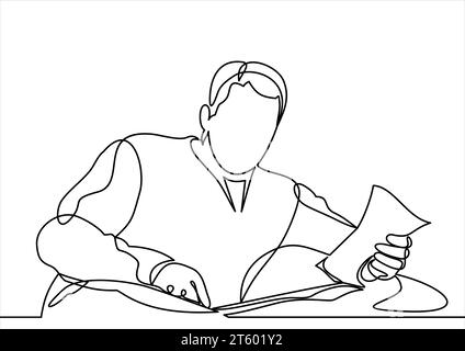 disegno continuo di un uomo d'affari che legge un'illustrazione vettoriale Illustrazione Vettoriale