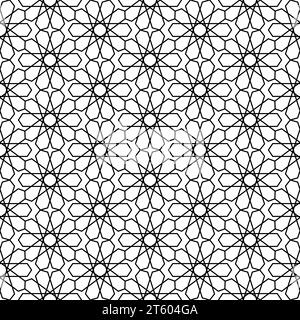Motivo Marocco senza cuciture. Griglia marocchina nera ripetuta isolata su sfondo bianco. Ripetuto semplice mosaico marocchino. Textur islamico per il design Illustrazione Vettoriale