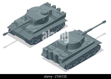 Isometric Germany Tank, pz.Kpfw.vi Tiger Ausf.H. Veicolo da combattimento blindato progettato per i combattimenti in prima linea, con una potenza di fuoco pesante Illustrazione Vettoriale