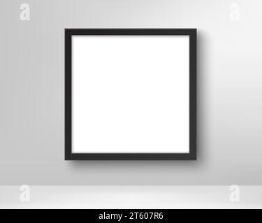 Cornice realistica nera vuota. Poster nel telaio sulla parete. Modello modello immagine bianco vuoto. Vettore Illustrazione Vettoriale