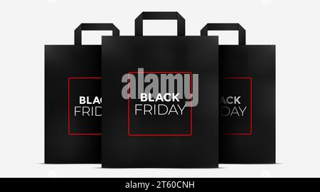 Una serie di sacchetti regalo del Black Friday, illustrazioni vettoriali, isolati su sfondo bianco. Illustrazione Vettoriale