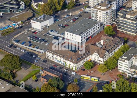 Vista aerea, centro commerciale Marburger Straße via dello shopping e zona pedonale con piazza del mercato, Kreuztal, Siegerland, Renania settentrionale-Vestfalia, GE Foto Stock