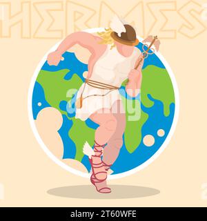Isolato colorato hermes dio greco del viaggiatore e dei confini personaggio vettore Illustrazione Vettoriale