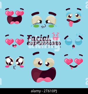 Set di diversi vettori di espressione facciale Illustrazione Vettoriale