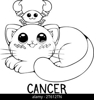 Cancro carino cartone animato gatto zodiaco Illustrazione Vettoriale