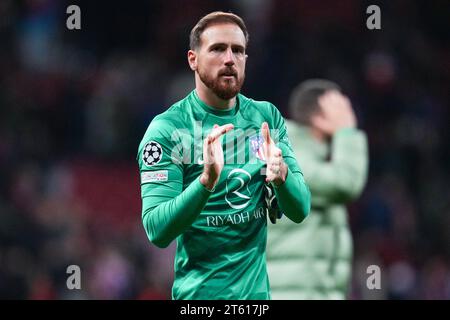 Madrid, Spagna. 9 novembre 2023. Jan Oblak dell'Atletico de Madrid durante la partita di UEFA Champions League, gruppo e, tra l'Atletico de Madrid e il Celtic FC ha giocato al Civitas Mertropolitano Stadium il 7 novembre 2023 a Madrid, in Spagna. (Foto di Bagu Blanco/PRESSINPHOTO) crediti: PRESSINPHOTO SPORTS AGENCY/Alamy Live News Foto Stock