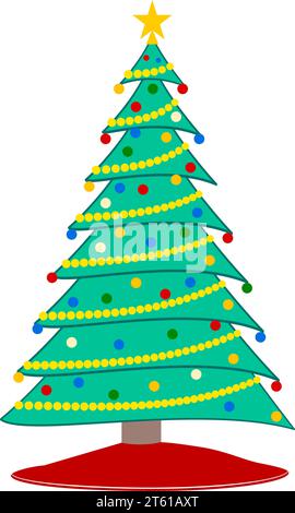 Albero di Natale decorato con ornamenti e una ghirlanda - illustrazione vettoriale Foto Stock