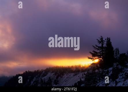 Sunrise lungo Bear Creek Mountain Trail, rocce di capra deserto Wenatchee National Forest, Washington Foto Stock