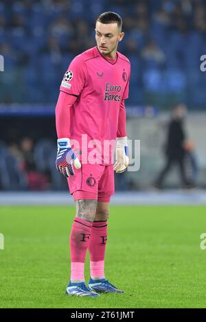 Roma, Lazio. 7 novembre 2023. Justin Bijlow del Feyenoord durante la partita di Champions League tra Lazio e Feyenoord allo stadio olimpico, Italia, 7 novembre 2023. Photographer01 Credit: Independent Photo Agency/Alamy Live News Foto Stock