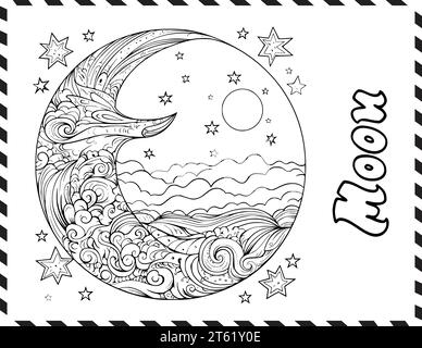 Crescent Moon Coloring Pages per bambini Illustrazione Vettoriale