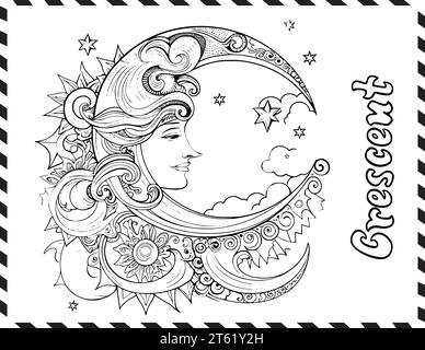 Crescent Moon Coloring Pages per bambini Illustrazione Vettoriale