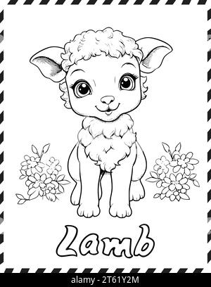 Libro da colorare bambini carino agnello da colorare pagina per bambini Illustrazione Vettoriale