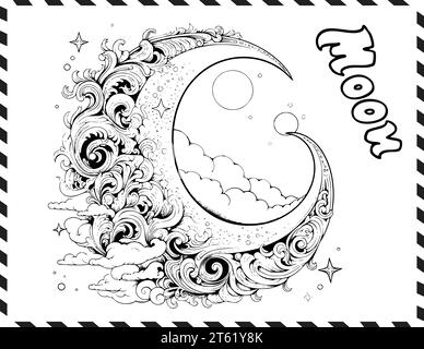 Crescent Moon Coloring Pages per bambini Illustrazione Vettoriale