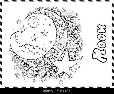 Crescent Moon Coloring Pages per bambini Illustrazione Vettoriale