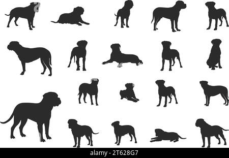 Silhouette Bullmastiff dog, Bullmastiff dog svg, silhouette Bull mastiff, silhouette Dog, clip art Bullmastiff Illustrazione Vettoriale