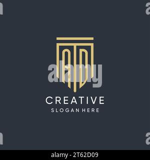 Monogramma con grafica vettoriale dal design moderno e di lusso a forma di scudo Illustrazione Vettoriale