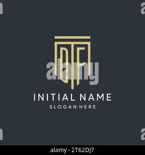 Monogramma DF con grafica vettoriale dal design moderno e di lusso a forma di scudo Illustrazione Vettoriale