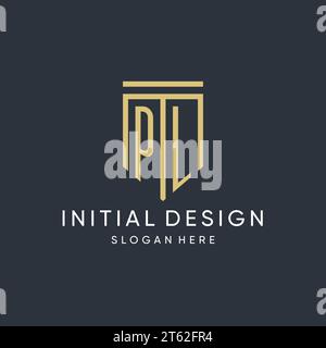 Monogramma PL con grafica vettoriale dal design moderno ed elegante a forma di scudo Illustrazione Vettoriale