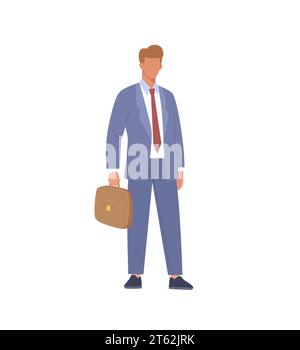 Uomo d'affari in completo con la valigetta. Leadership Success concetto di illustrazione vettoriale in stile cartone animato piatto Illustrazione Vettoriale
