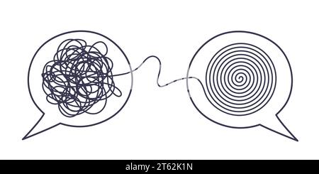 Consulenza psicologa o concetto di brainstorming per la risoluzione dei problemi mentali. Due icone di conversazione con fumetti vocali con lineette. Coach, mentoring Psyc Illustrazione Vettoriale