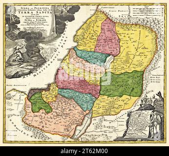 Vecchia mappa della Terra Santa. Di Homann e Sanson, publ. A Norimberga, CA. 1720 Foto Stock