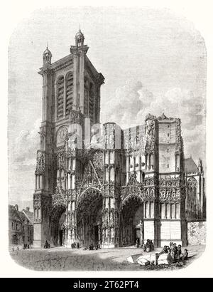 Vecchia vista della cattedrale di Troyes, Francia. Di Lancelot e Quartley, publ. Su Magasin Pittoresque, Parigi, 1849 Foto Stock