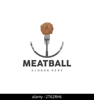 Logo Meatball, marchio Vector for Food Stall, icona Fast Food Simple Design, illustrazione modello Illustrazione Vettoriale