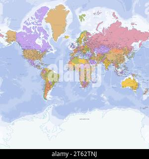 Mappa del mondo politico proiezione di Mercatore Illustrazione Vettoriale