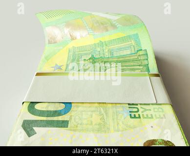 Un pacchetto di banconote in euro su uno sfondo chiaro isolato - rendering 3D. Foto Stock