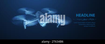 Drone. Drone 3d astratto isolato su blu. Tecnologia militare, monitoraggio aereo Illustrazione Vettoriale