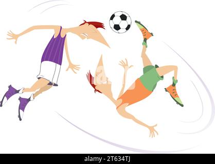 Due giocatori di football combattono per la palla. Due giocatori di calcio sul campo. Immagine isolata su bianco Illustrazione Vettoriale