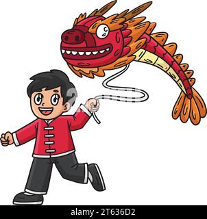 Year of the Dragon Child Dragon Balloon Clipart Illustrazione Vettoriale