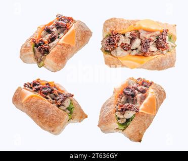 Panino con ciabatta di pollo al pesto aperto. Foto Stock