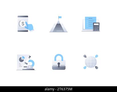 Affari e finanza - design piatto icone di stile impostato Illustrazione Vettoriale