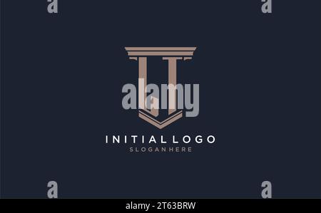 Logo iniziale LT con stile a colonna, ispirazione per il design del logo di uno studio legale di lusso Illustrazione Vettoriale