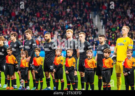 Madrid, Spagna. 7 novembre 2023. Prima della partita di UEFA Champions League tra Atletico Madrid e Celtic, i giocatori del Celtic hanno giocato allo stadio Civitas Metropolitano il 7 novembre 2023 a Madrid, Spagna credito: Independent Photo Agency/Alamy Live News Foto Stock