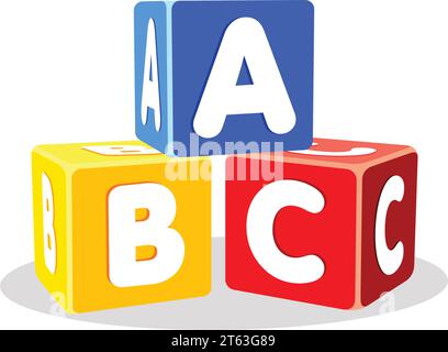 bambini bambini divertenti mattoncini in legno con lettere abc impilate blocchi didattici in legno isolati vettoriali su sfondo trasparente Illustrazione Vettoriale