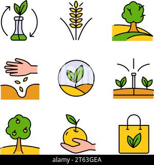 Set di icone a colori Farmer. Set di icone vettoriali per web design isolate su sfondo bianco. Simbolo, illustrazione del logo. Grafica vettoriale. Illustrazione Vettoriale