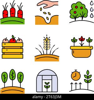 Set di icone agricoltore. Raccolta piatta di icone vettoriali per web design isolate su sfondo bianco. Simbolo, illustrazione del logo. Grafica vettoriale. Illustrazione Vettoriale