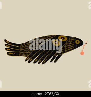 Immagine di un uccello di colore nero con macchie gialle che volano in aria su sfondo bianco Foto Stock